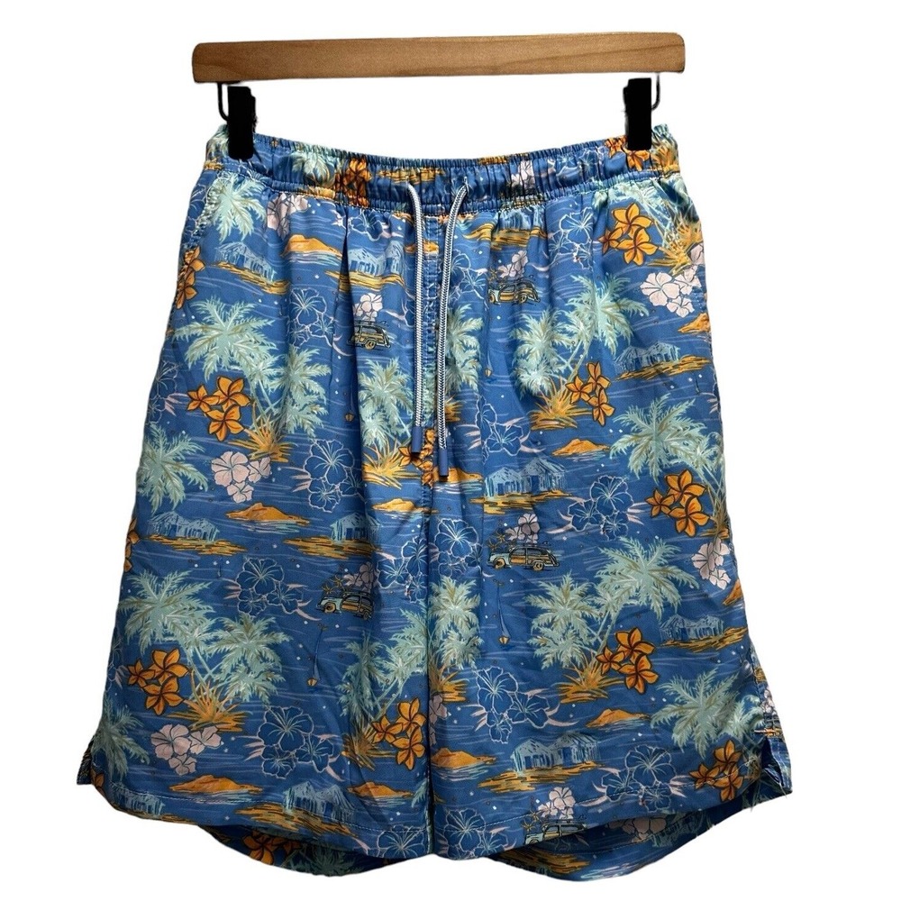 Peter Millar Seaside Men's Sz M Swim Trunks 8.5" Hawaiian Floral Cars Shorts euc